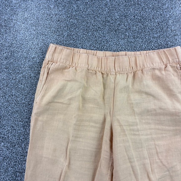 J Jill Pure Jill Garment Dyed Linen Pants Women's M Peach Elastic Waist Crop - Picture 2 of 6